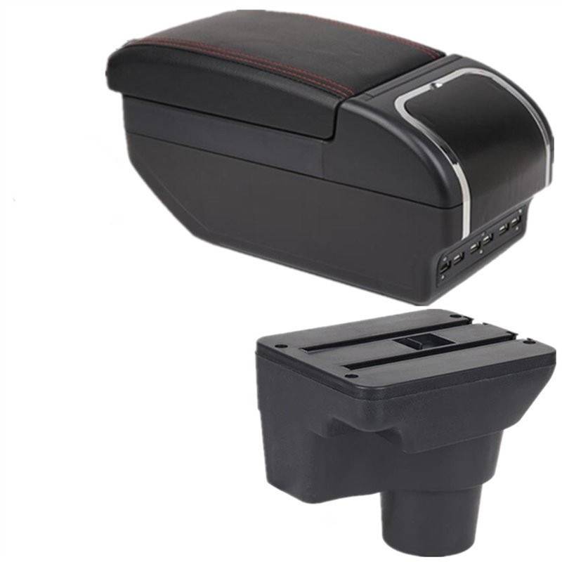 MKKDYC Auto Armlehnen Kompatibel Mit Hyundai Für Solaris 2 2017 2018 2019 2020 2021 Auto-Armlehnenbox Mittelkonsole Aufbewahrungsbox Doppelschichtige USB-Modifikationsteile(H Black Red Have USB) von MKKDYC