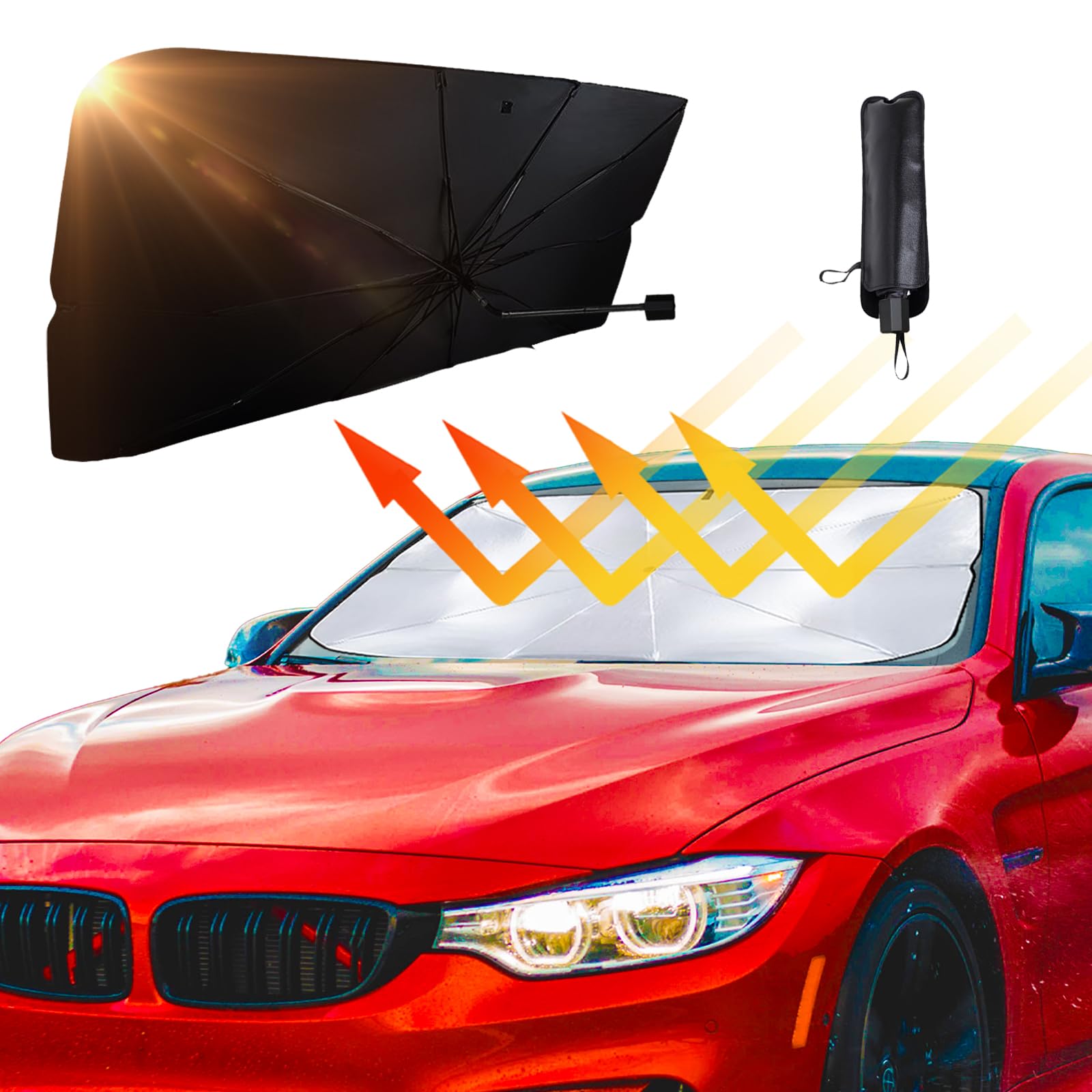 Auto Sonnenschutz Frontscheibe, Windschutzscheibe Sonnenschirm Sonnenschutz Regenschirm, Flexibel Große Größe 140 * 79cm Faltbares Design Einfache Lagerung für die meisten Autos und SUV von MKKM