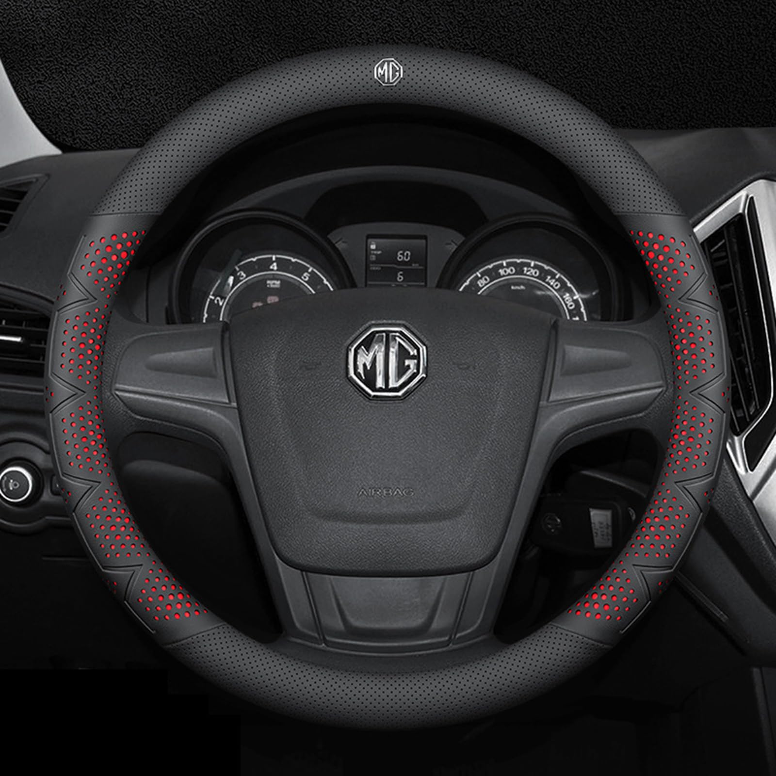 Auto Lenkradbezug Anti-Rutsch Lenkradhülle für MG Gloster SUV 2020 2021 2022 2023,Mikrofaser Leder Atmungsaktiv Steering Wheel Cover Autozubehör,A-Red-O-Type von MKNHCGSZ