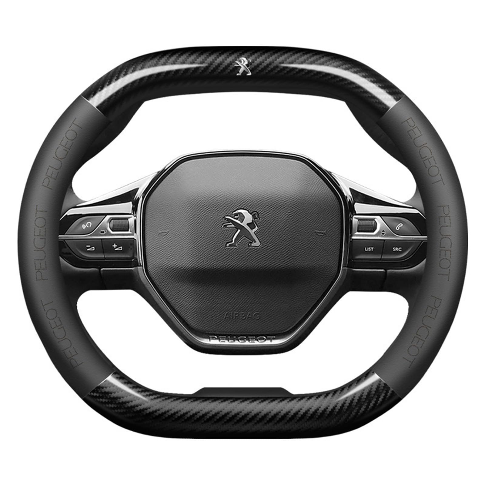 Auto Lenkradbezug Anti-Rutsch Lenkradhülle für Peugeot 2008 2013-2024,Mikrofaser Leder Atmungsaktiv Steering Wheel Cover Autozubehör,A-Black von MKNHCGSZ