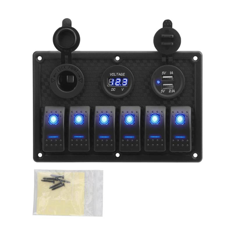 MKTKFVVEX 4.2a dual. USB Schlitzbuchse for Sicherung 6 Gang Rocker Switch Panel wasserdichte digitale Spannungsanzeige Schalter und Relais(Blue) von MKTKFVVEX