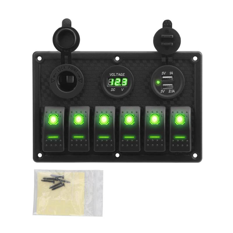 MKTKFVVEX 4.2a dual. USB Schlitzbuchse for Sicherung 6 Gang Rocker Switch Panel wasserdichte digitale Spannungsanzeige Schalter und Relais(Green) von MKTKFVVEX