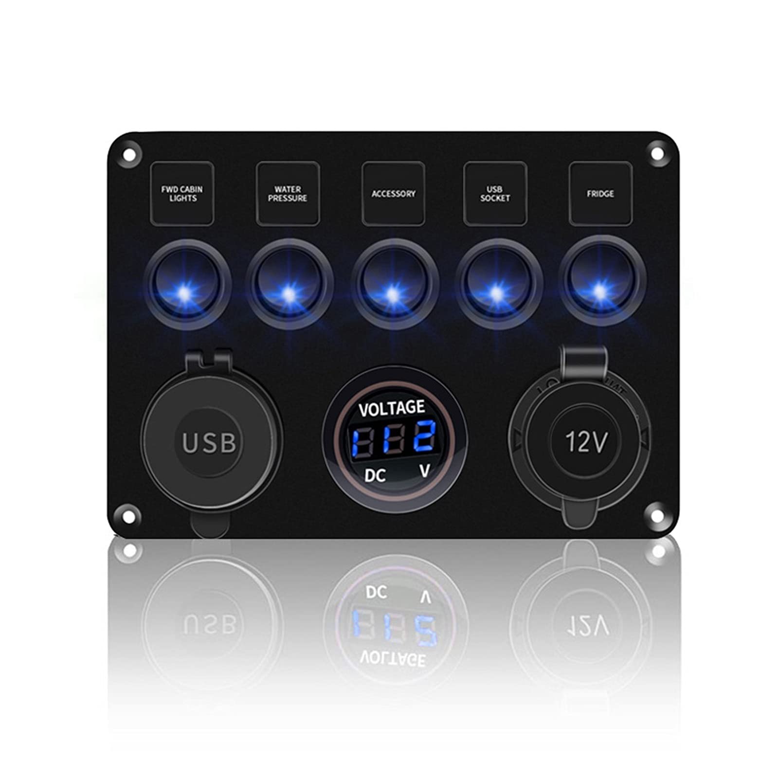 MKTKFVVEX 5/8 Gang-Taste TOVE Switch Panel USB Control Button Panel for Autoboot Rv. Lastwagen Atv utv. Camper Caravan Circuit Brake Schalter und Relais(5 Gang Blue) von MKTKFVVEX