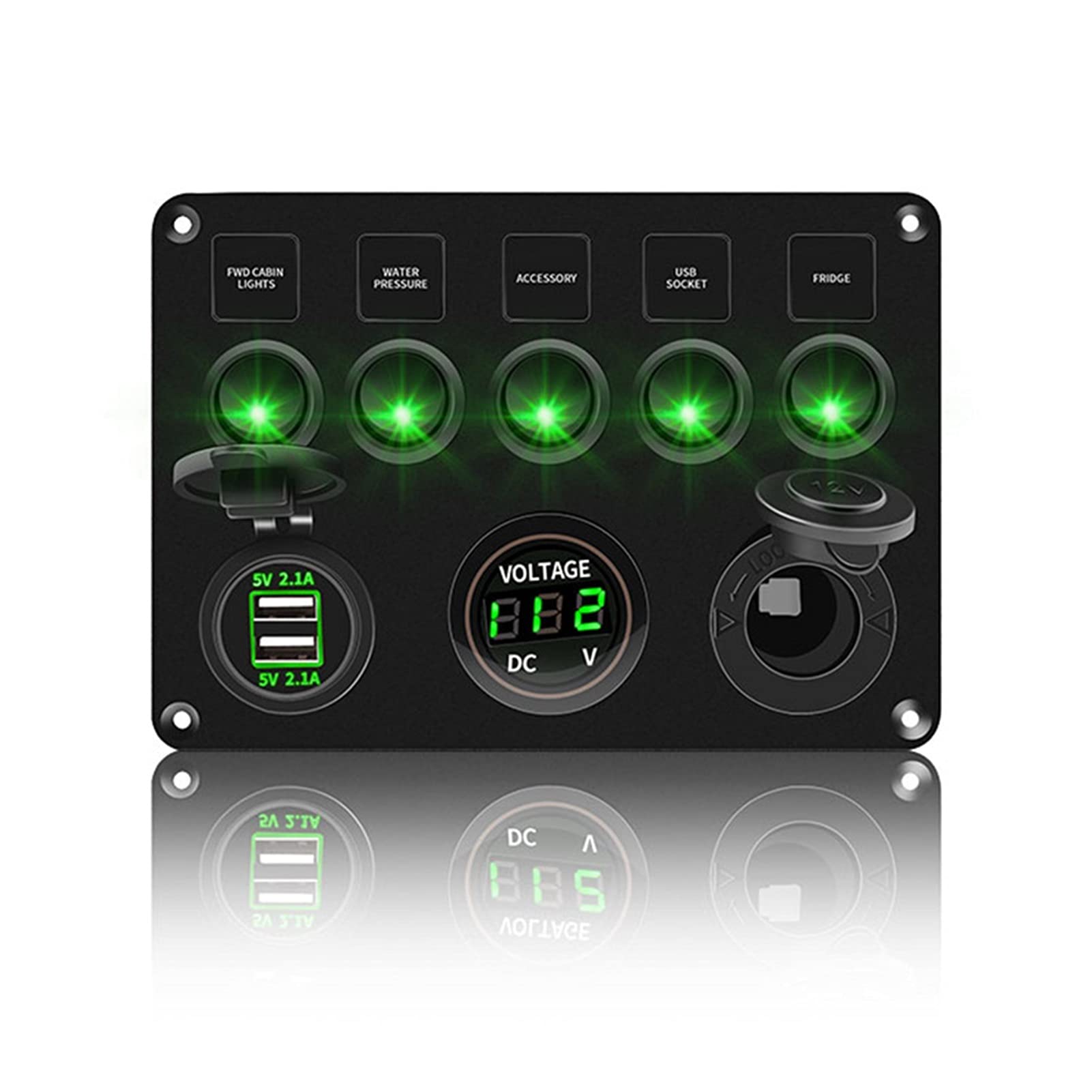 MKTKFVVEX 5/8 Gang-Taste TOVE Switch Panel USB Control Button Panel for Autoboot Rv. Lastwagen Atv utv. Camper Caravan Circuit Brake Schalter und Relais(5 Gang Green) von MKTKFVVEX