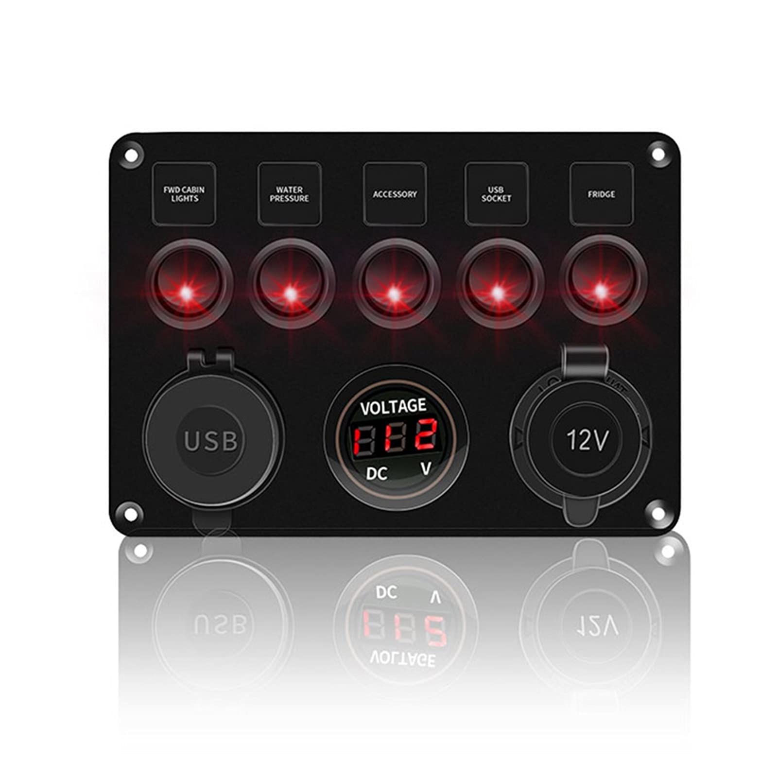 MKTKFVVEX 5/8 Gang-Taste TOVE Switch Panel USB Control Button Panel for Autoboot Rv. Lastwagen Atv utv. Camper Caravan Circuit Brake Schalter und Relais(5 Gang Red) von MKTKFVVEX