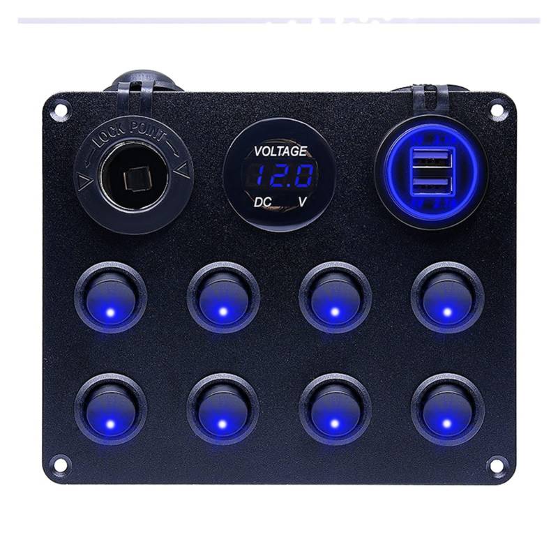 MKTKFVVEX 5/8 Gang-Taste TOVE Switch Panel USB Control Button Panel for Autoboot Rv. Lastwagen Atv utv. Camper Caravan Circuit Brake Schalter und Relais(8 Gang Blue) von MKTKFVVEX