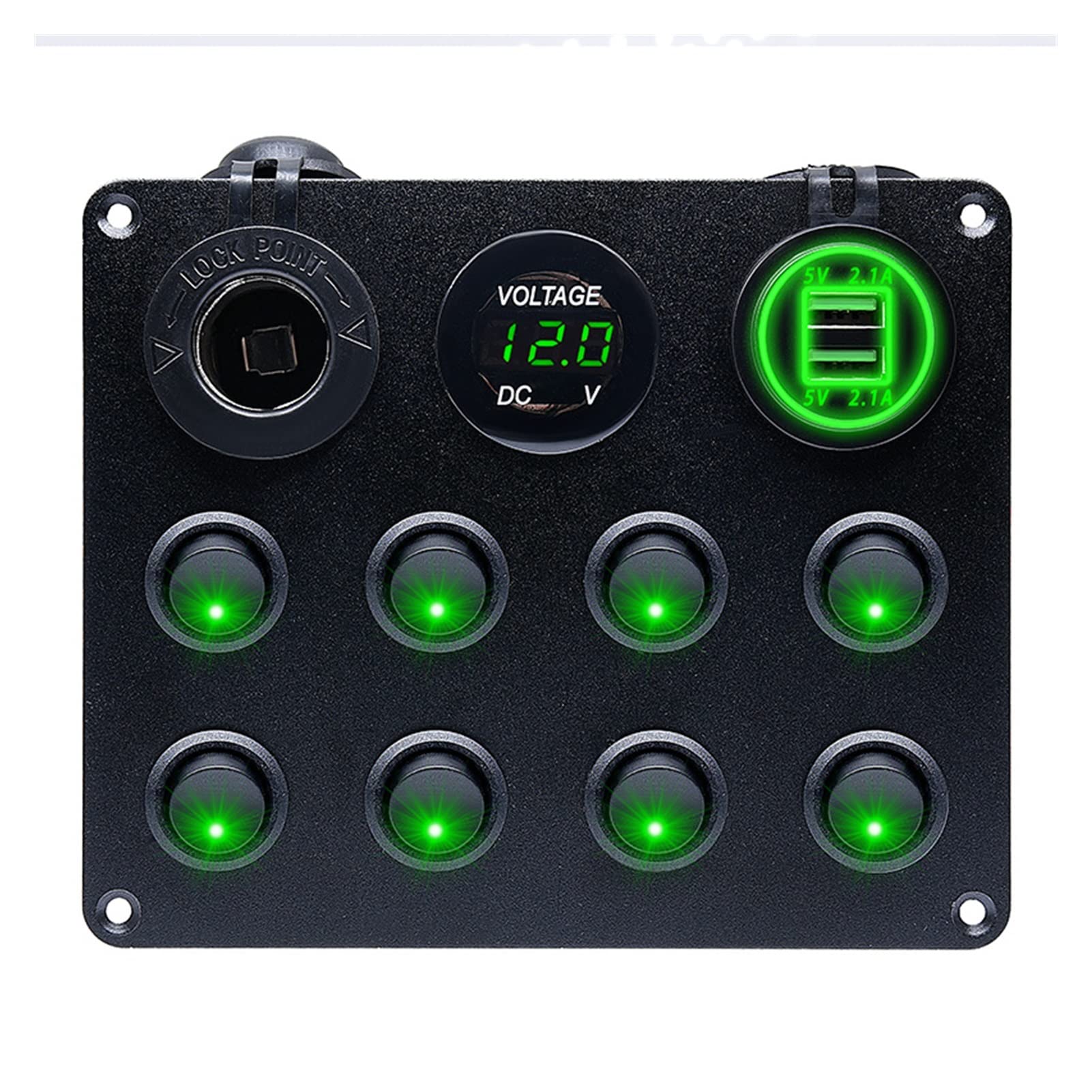 MKTKFVVEX 5/8 Gang-Taste TOVE Switch Panel USB Control Button Panel for Autoboot Rv. Lastwagen Atv utv. Camper Caravan Circuit Brake Schalter und Relais(8 Gang Green) von MKTKFVVEX