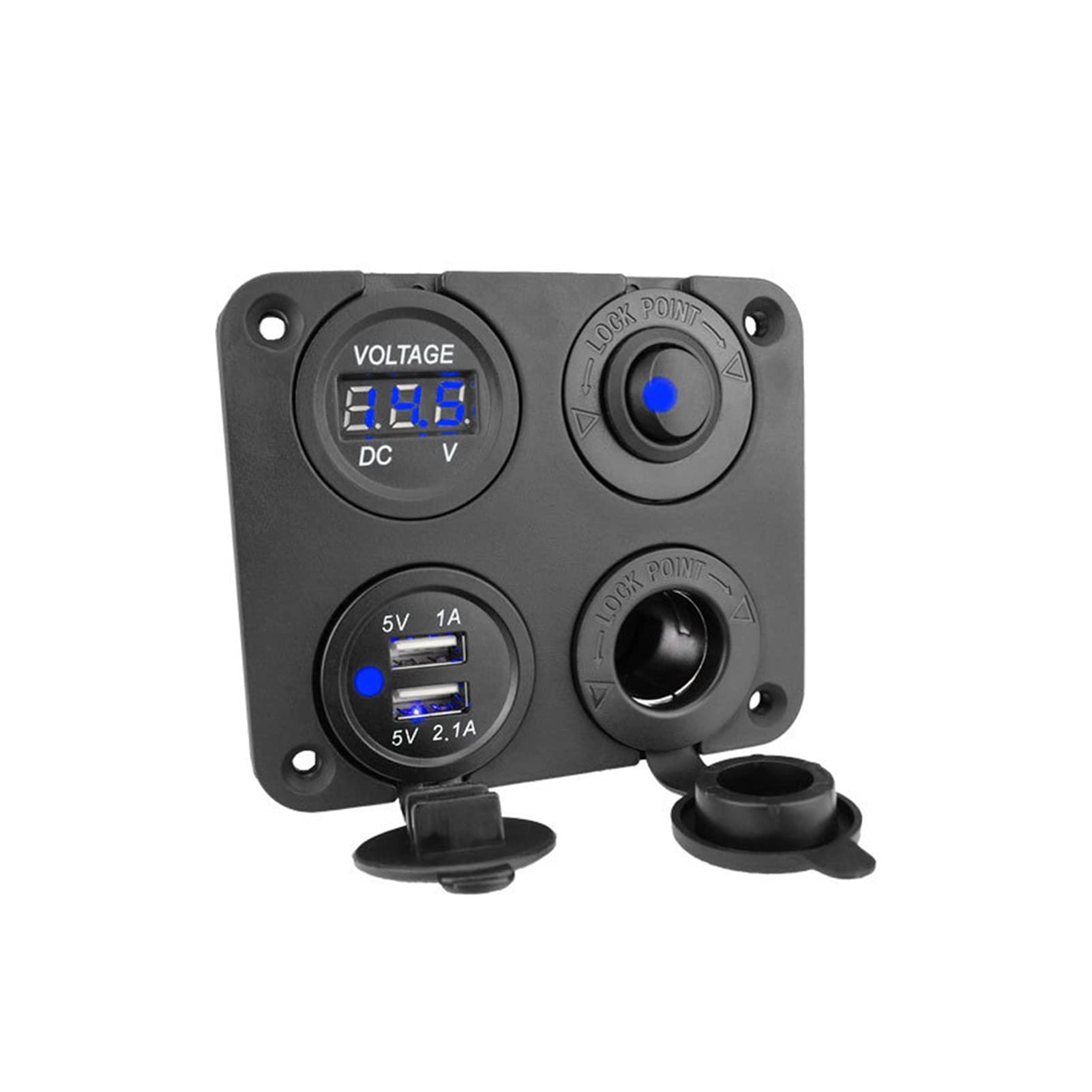 MKTKFVVEX Panel Boot Marine Auto Dual USB Ladegerät 4 Gang 12V Boat Switch Panel for Zigarettenanzünder Sockel ON-OFF Toggle Rocker Switch Schalter und Relais(Blue) von MKTKFVVEX