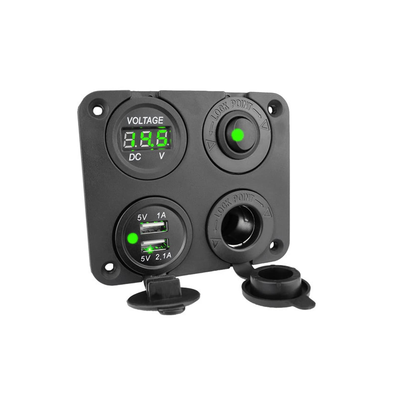 MKTKFVVEX Panel Boot Marine Auto Dual USB Ladegerät 4 Gang 12V Boat Switch Panel for Zigarettenanzünder Sockel ON-OFF Toggle Rocker Switch Schalter und Relais(Green) von MKTKFVVEX