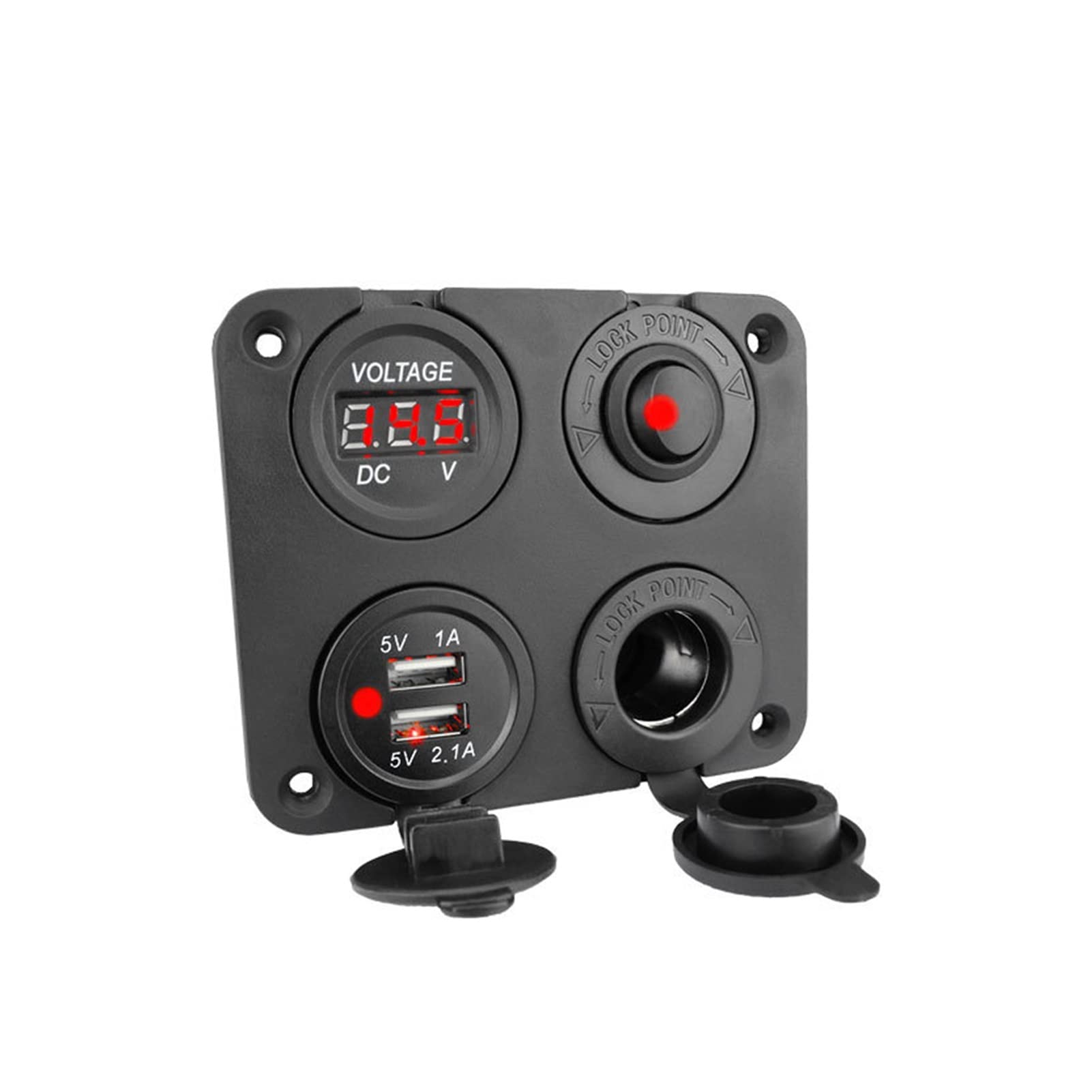 MKTKFVVEX Panel Boot Marine Auto Dual USB Ladegerät 4 Gang 12V Boat Switch Panel for Zigarettenanzünder Sockel ON-OFF Toggle Rocker Switch Schalter und Relais(Red) von MKTKFVVEX