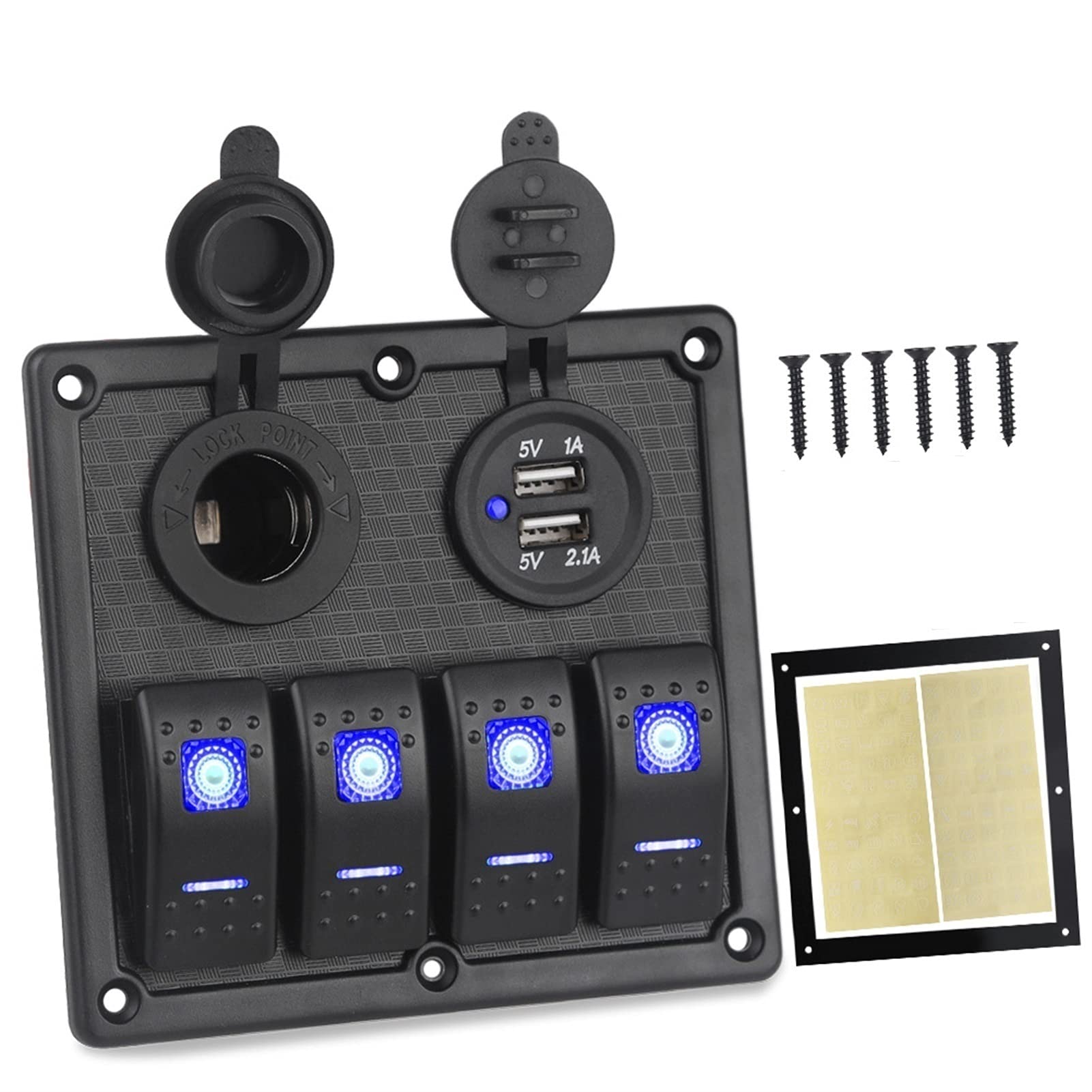 MKVAXR 12 V 24 V 4-Gang EIN/Aus-Kippschalter Auto-Bedienfeld mit Dual-USB-Ladegerät, for Auto-Marineboot-Schalter 5-polig 12 V 20 A 24 V 10 A(Blue) von MKVAXR