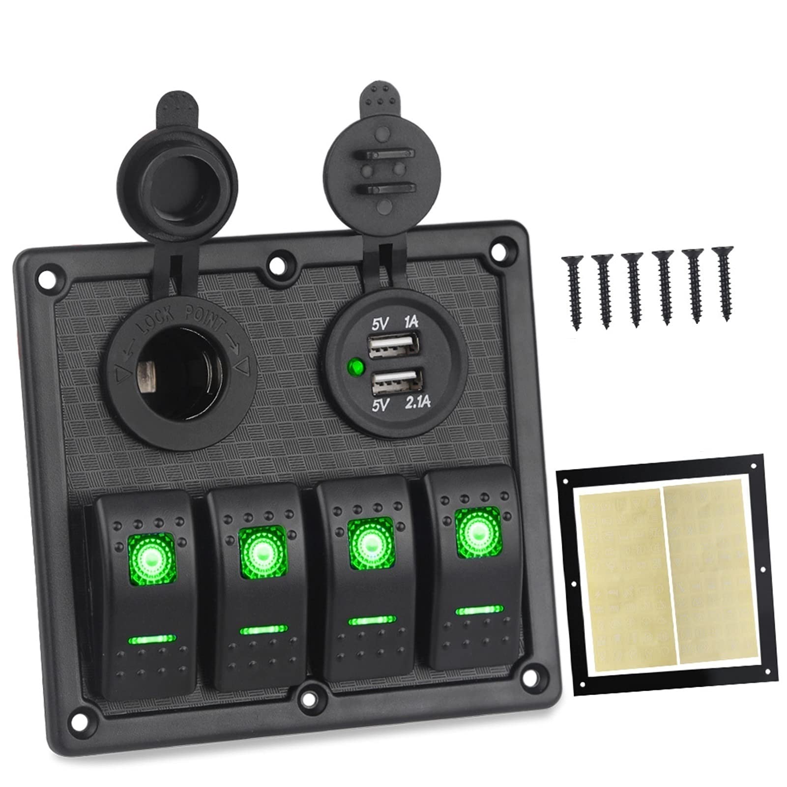 MKVAXR 12 V 24 V 4-Gang EIN/Aus-Kippschalter Auto-Bedienfeld mit Dual-USB-Ladegerät, for Auto-Marineboot-Schalter 5-polig 12 V 20 A 24 V 10 A(Green) von MKVAXR