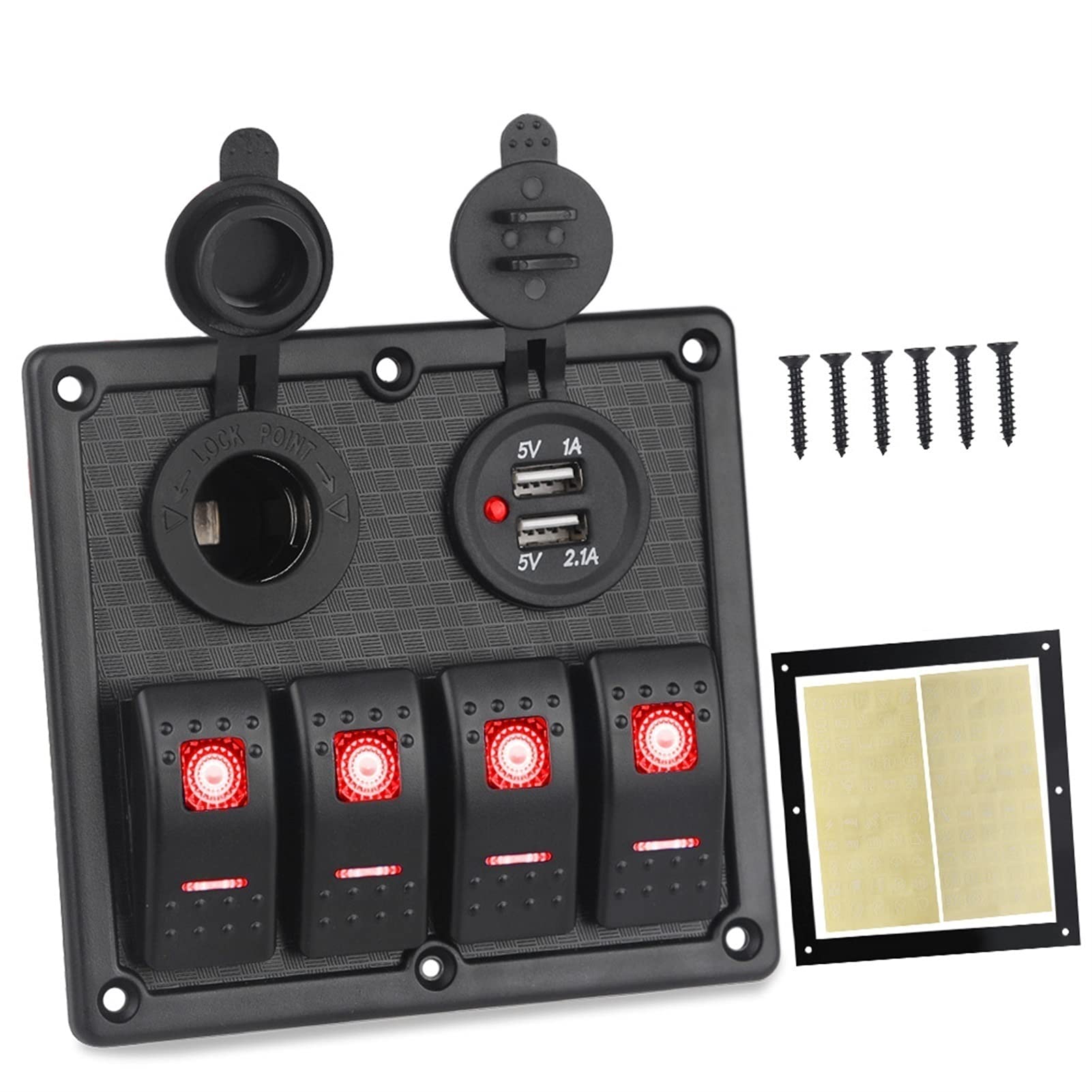 MKVAXR 12 V 24 V 4-Gang EIN/Aus-Kippschalter Auto-Bedienfeld mit Dual-USB-Ladegerät, for Auto-Marineboot-Schalter 5-polig 12 V 20 A 24 V 10 A(Red) von MKVAXR