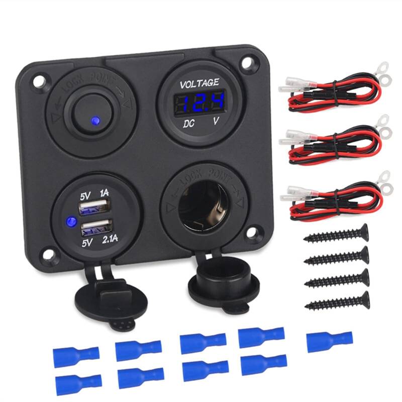 MKVAXR 12-V-Panel-Schalter-Wippschalter, for Auto-Boot-Panel-Schalter, Motorrad-Marine-Doppel-USB-Buchse, Ladegerät, Feuerzeug, Voltmeter von MKVAXR