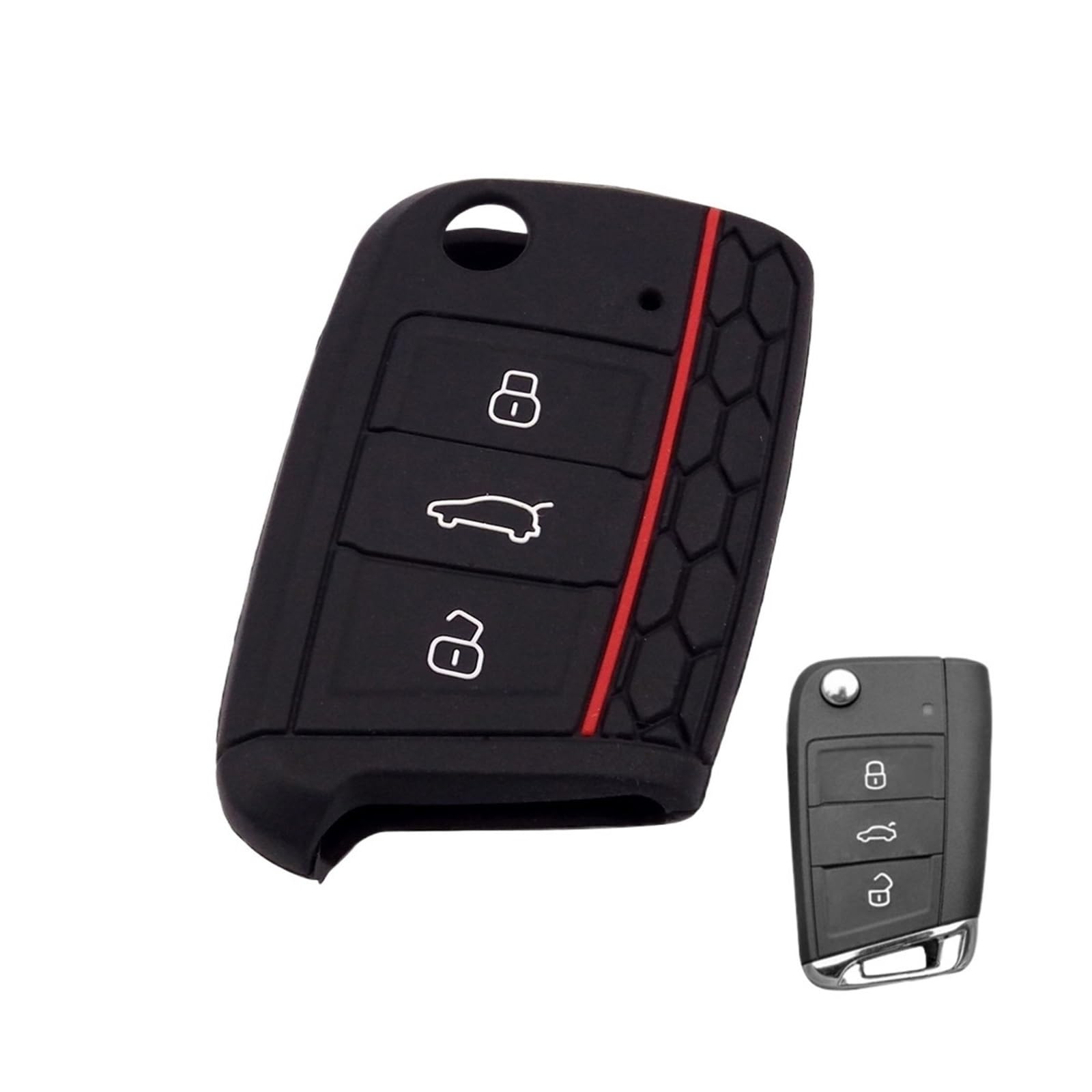 MKVAXR 3 Tasten Auto Silikon Schlüsseletui Schlüsselabdeckung Keyless Fob Shell Protector, for VW, for Polo, for, for Golf, 7 2015 2016 2017 2018 2019 2020 Schlüsselanhänger-Halter-Schutzhülle von MKVAXR