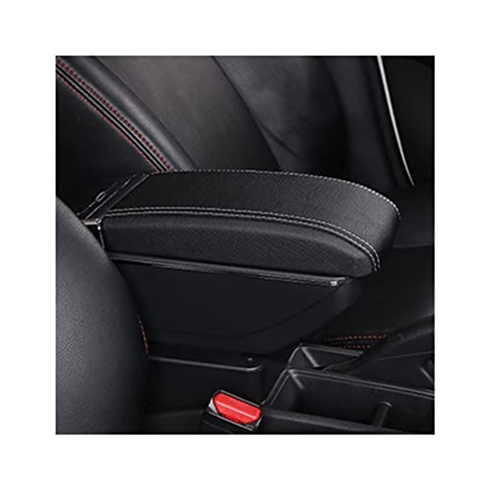 MKVAXR Armlehnenbox, for Ford, for Ecosport, 2018–2021, Mittelkonsolen-Aufbewahrungsbox, Getränkehalter, einziehbares PU-Leder, USB-Aufladung Auto-Armlehnen-Konsolenbox(Black B3 No USB) von MKVAXR