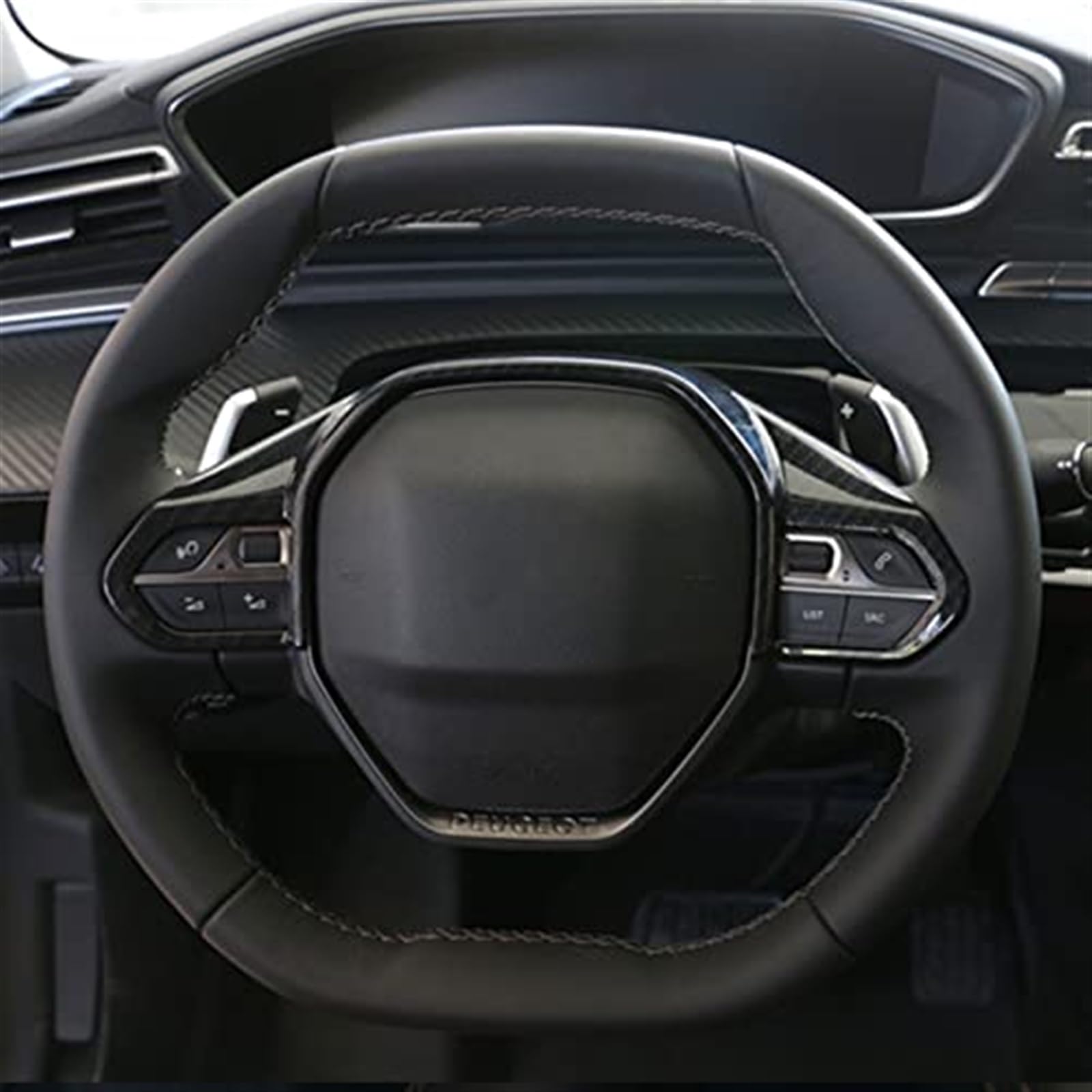 MKVAXR Auto-ABS-Autozubehör, for Peugeot, 508 2019 2020 2021, Lenkradschalter-Panel-Abdeckung, Pailletten-Trim-Aufkleber-Hülle Lenkrad-Dekorationsaufkleber(Black Black) von MKVAXR