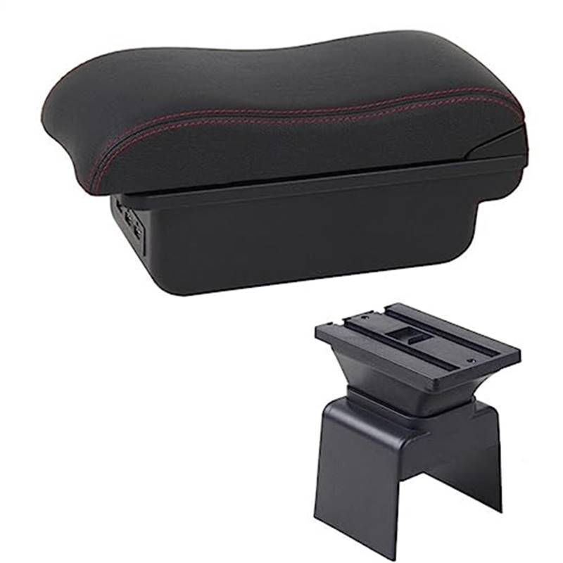 MKVAXR Auto-Armlehnenbox, Mittelkonsole, Aufbewahrungsbox, Auto-Styling, mit Getränkehalter, USB-Zubehör, for Peugeot, 307 Auto-Armlehnen-Konsolenbox(Black C2 Red Line) von MKVAXR