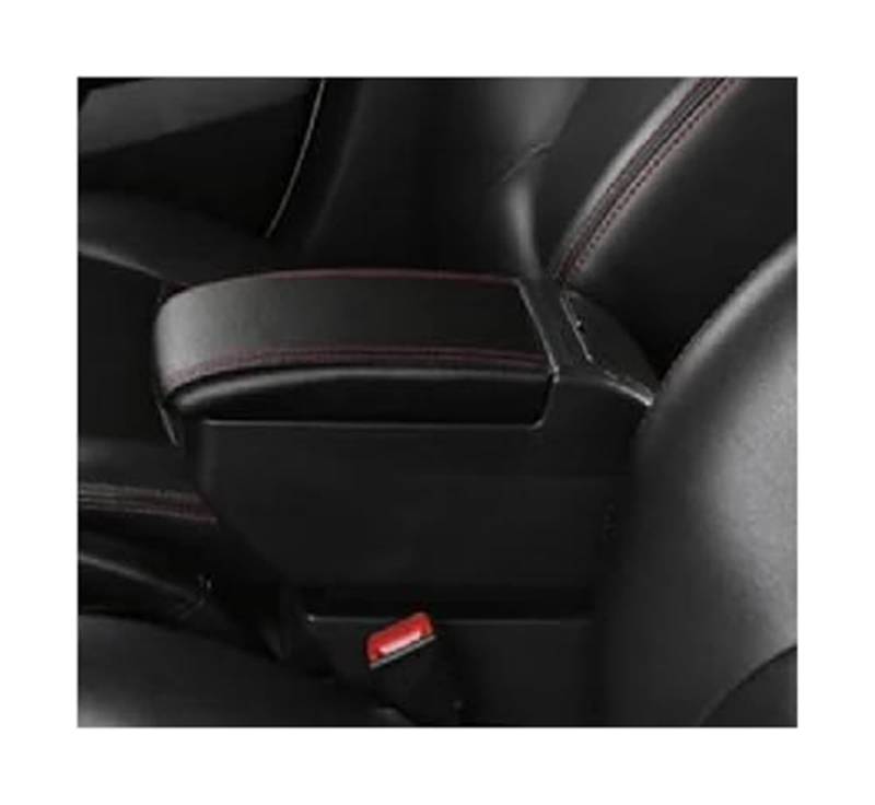 MKVAXR Auto Armlehnenbox Mittelkonsole Aufbewahrungsbox Zubehör mit USB, for VW, for Vento, for Polo, V 2009-2020 Autozubehör Auto-Armlehnen-Konsolenbox(Black F Black Red No USB) von MKVAXR