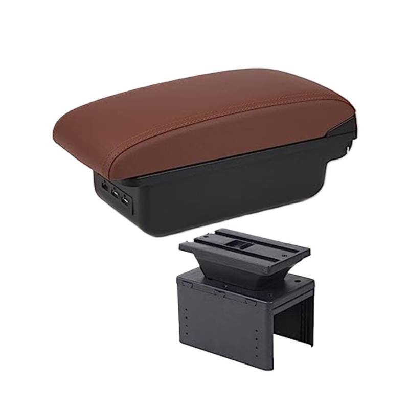 MKVAXR Autozubehör, for Hyundai, I20 2021 2022 Auto Armlehnenbox Innenteile Mittelkonsole Aufbewahrungsbox mit USB Auto-Armlehnen-Konsolenbox(Black B6 Brown 3usb) von MKVAXR