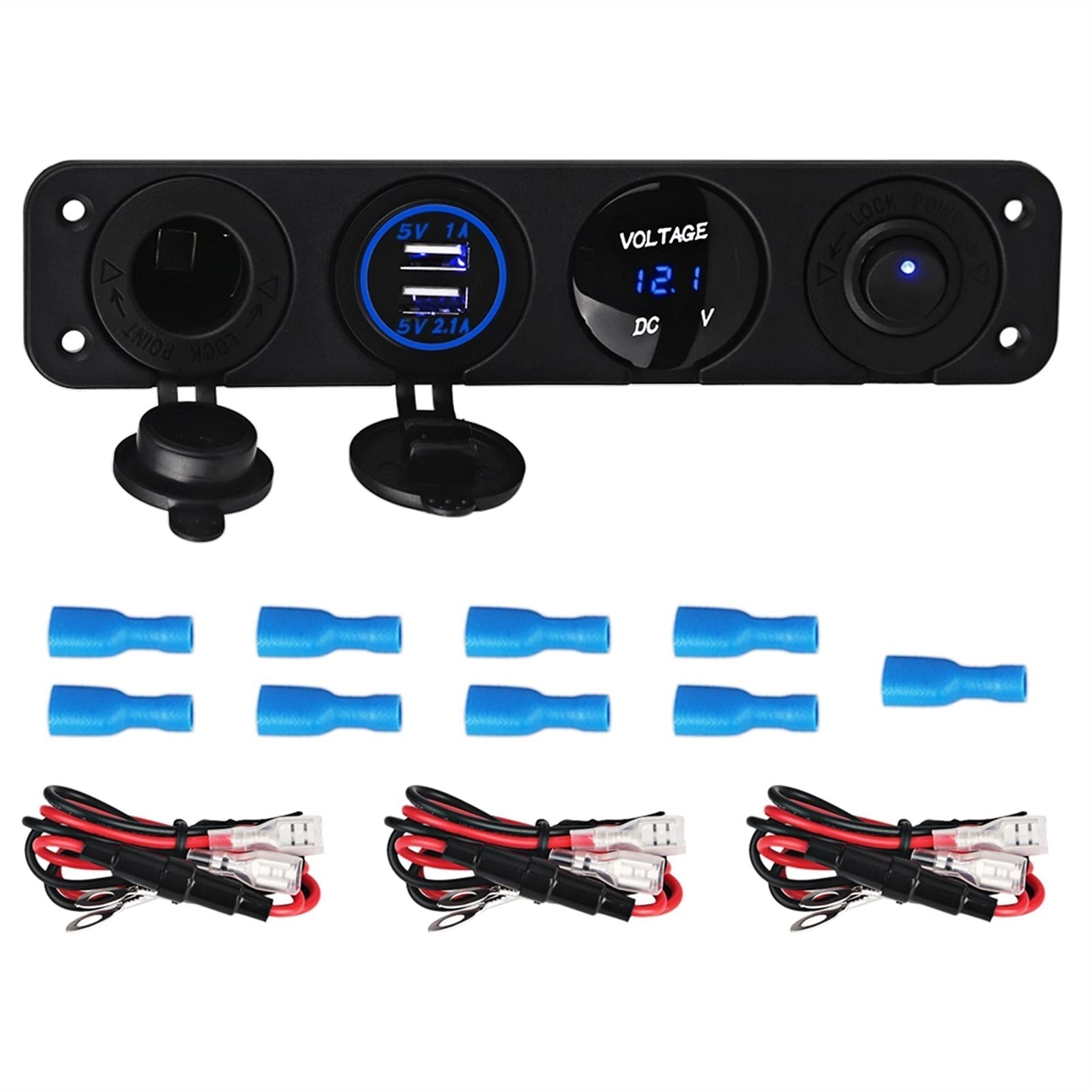 MKVAXR Herorider Dual USB Autoladegerät Voltmeter Meter EIN/AUS Schalter Panel, for Auto LKW Boot Feuerzeug Splitter Buchse Auto(Blue) von MKVAXR