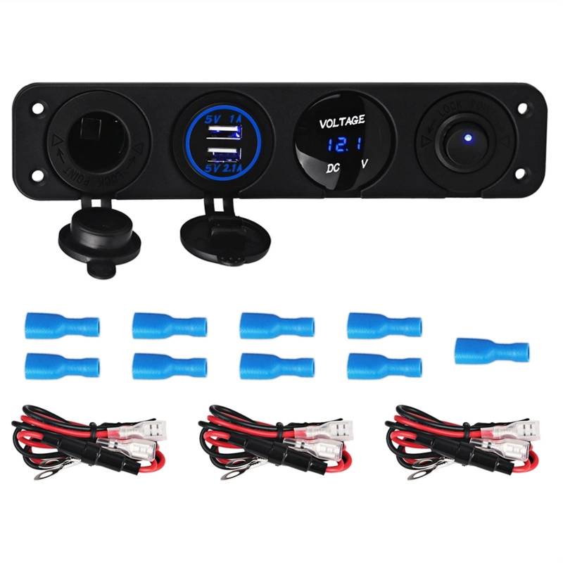 MKVAXR Herorider Dual USB Autoladegerät Voltmeter Meter EIN/AUS Schalter Panel, for Auto LKW Boot Feuerzeug Splitter Buchse Auto(Blue) von MKVAXR