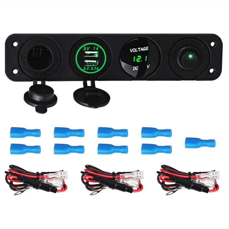 MKVAXR Herorider Dual USB Autoladegerät Voltmeter Meter EIN/AUS Schalter Panel, for Auto LKW Boot Feuerzeug Splitter Buchse Auto(Green) von MKVAXR