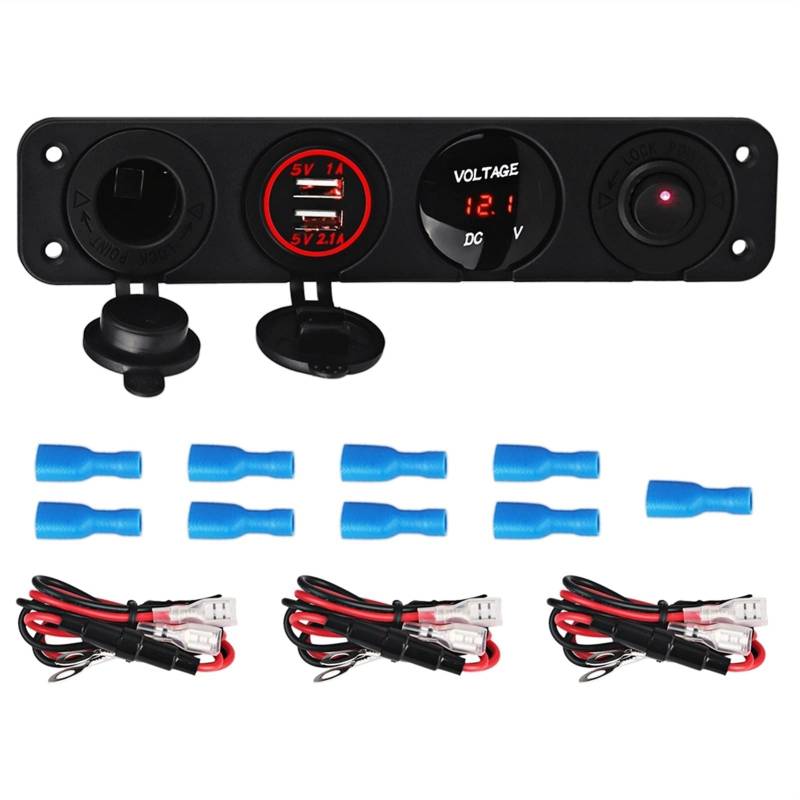 MKVAXR Herorider Dual USB Autoladegerät Voltmeter Meter EIN/AUS Schalter Panel, for Auto LKW Boot Feuerzeug Splitter Buchse Auto(Red) von MKVAXR