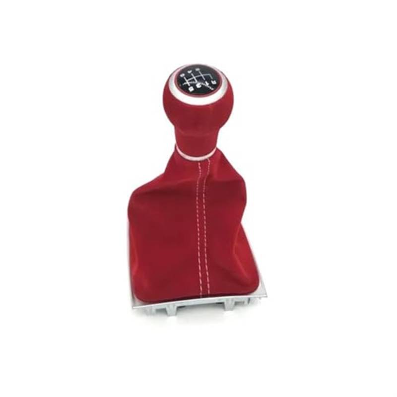 MKVAXR Manuelle 5-/6-Gang-Schaltknaufabdeckung, for Golf, 5 6 MK5 MK6 R32 GTI 04–09 mit Gamaschenmanschette, rotes Wildleder, Auto-Styling Auto-Schaltknauf(Black 6Speed-Red) von MKVAXR