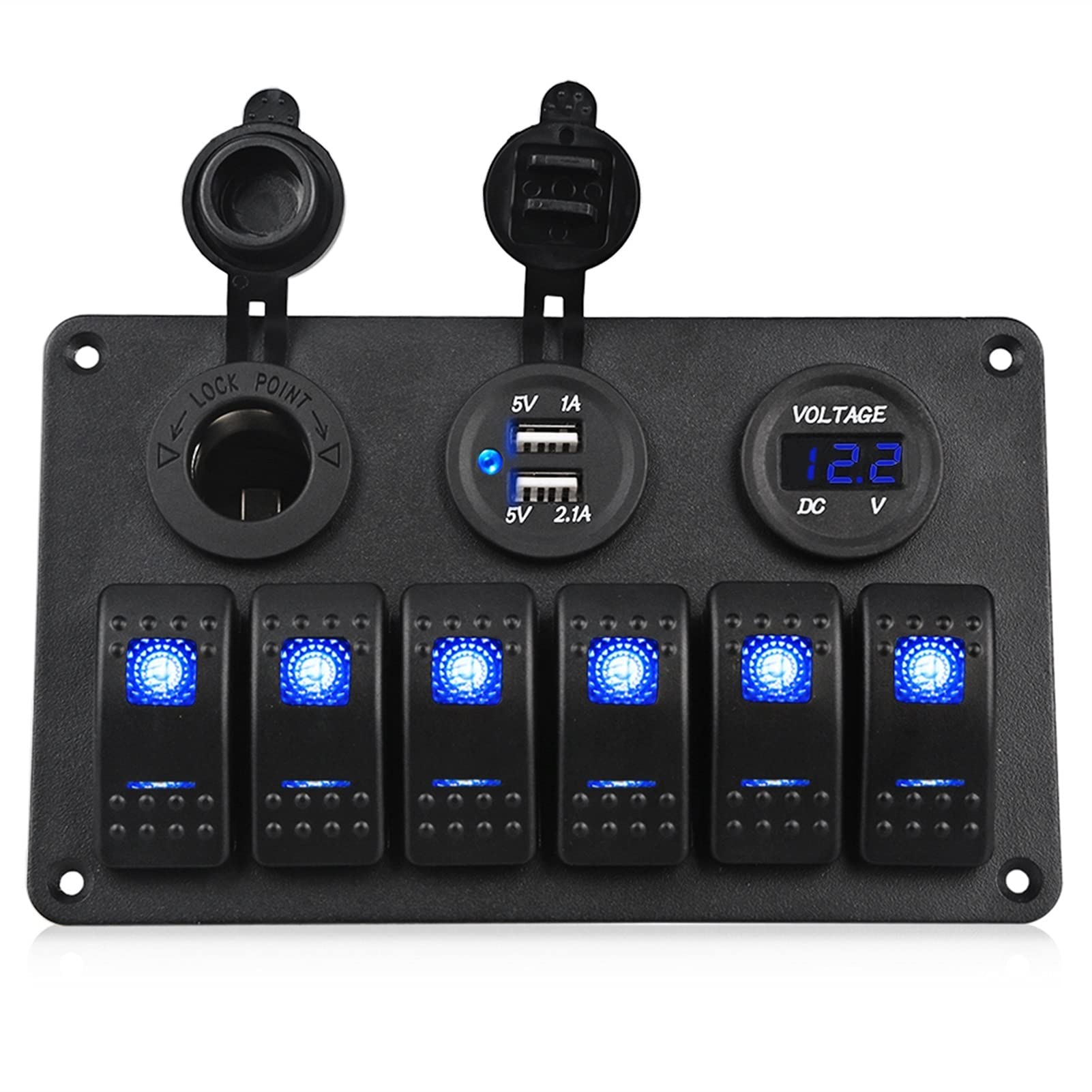 MKVAXR Marine-Schalttafel for Yachten, for Boote, Autos, USB-Autoladegerät, Zigarettenanzünder, Voltmeter, Lichtschalter, 12 V, Blau von MKVAXR