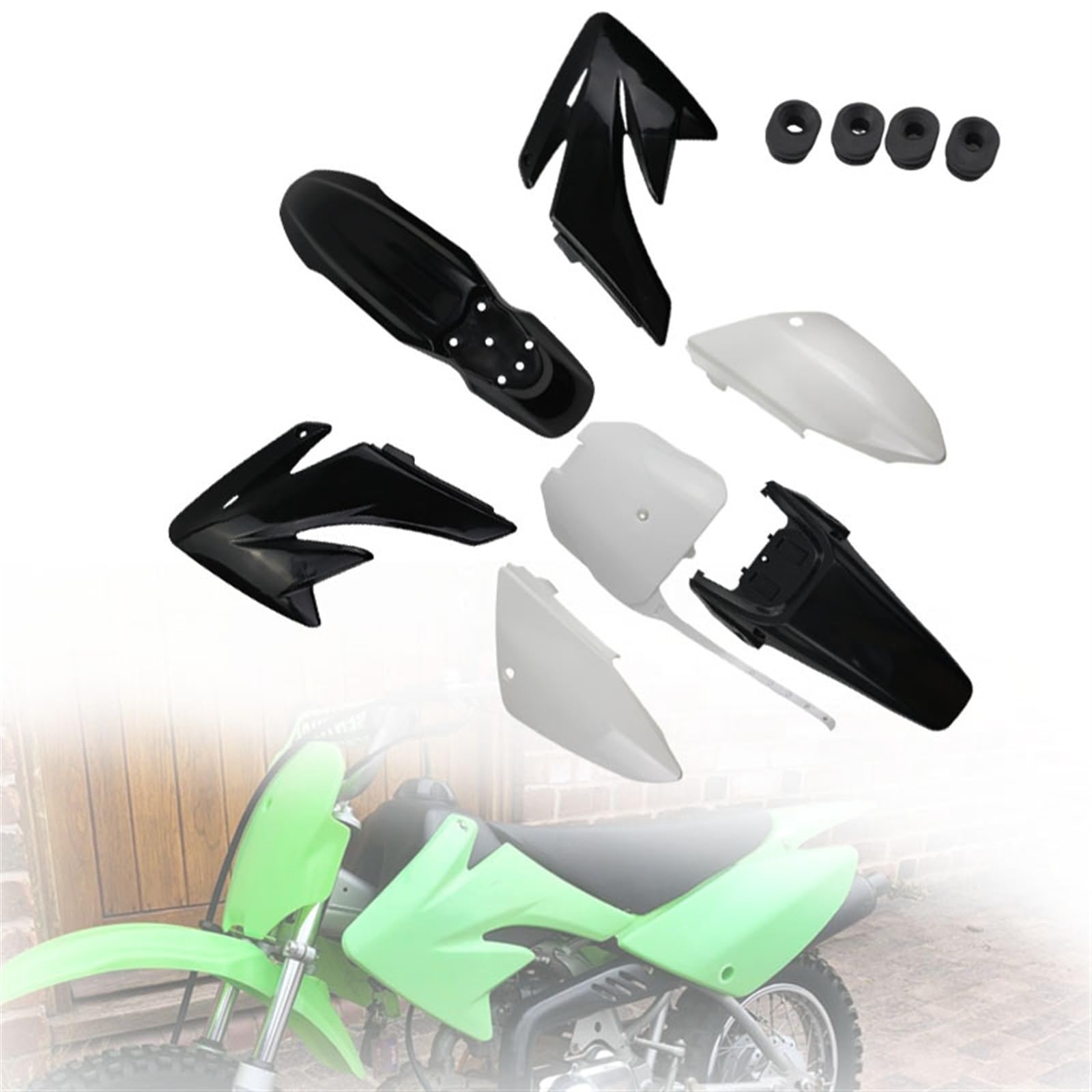 MKVAXR Motorrad Dirt Bike CRF 70 Ganzkörper-Verkleidungsdeckel-Set Kunststoffteile-Kit CRF70 50 90 110 125 140 150CC Motorrad-Karosserieteil(White Black) von MKVAXR