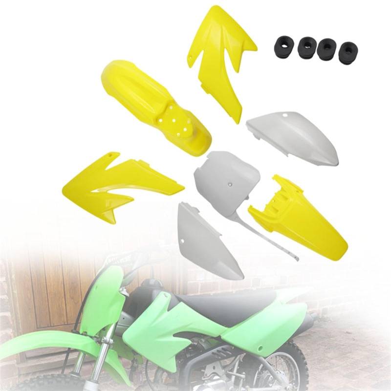 MKVAXR Motorrad Dirt Bike CRF 70 Ganzkörper-Verkleidungsdeckel-Set Kunststoffteile-Kit CRF70 50 90 110 125 140 150CC Motorrad-Karosserieteil(White Yellow) von MKVAXR