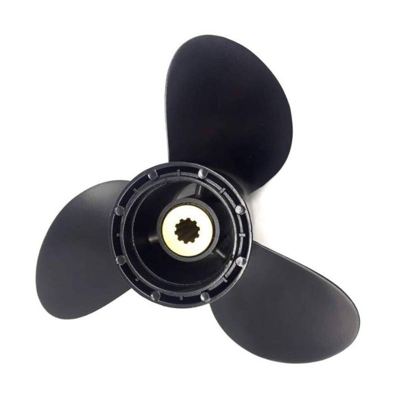 MKVAXR Schwarzer Aluminium-Außenbordpropeller for Boote, 3 Blätter, 10 Spline-Zähne, R-Rotation, for Suzuki, 9,9–15 PS Blade Marine Propeller von MKVAXR