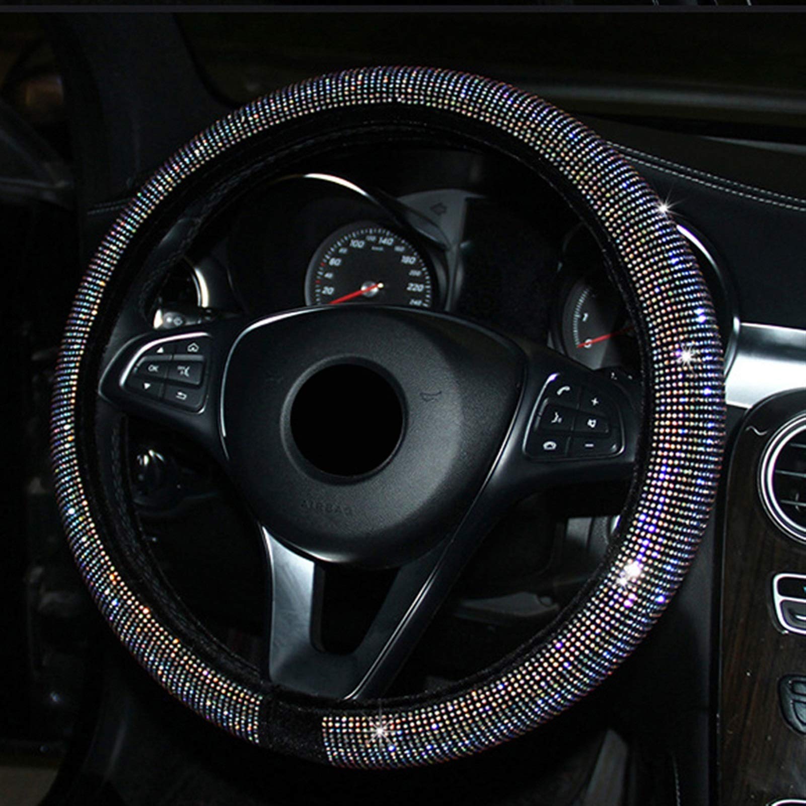 MKVAXR Universeller Auto-Lenkradbezug mit Strass-Dekoration, for Frauen und Mädchen, hübscher Zopf am Lenkrad, süßes Autozubehör Dekorplatte für Lüftungsschlitze(Multicolor) von MKVAXR