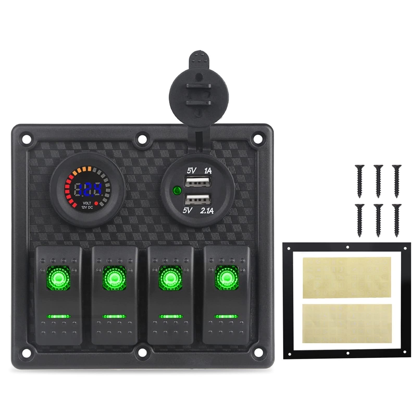 MKVAXR for 12v 24V Auto Boot Wippschalter Panel Digital Voltmeter Dual USB Ladegerät 4 Gang Wippschalter Marine Schalter Panel Circuit Breaker(Green) von MKVAXR