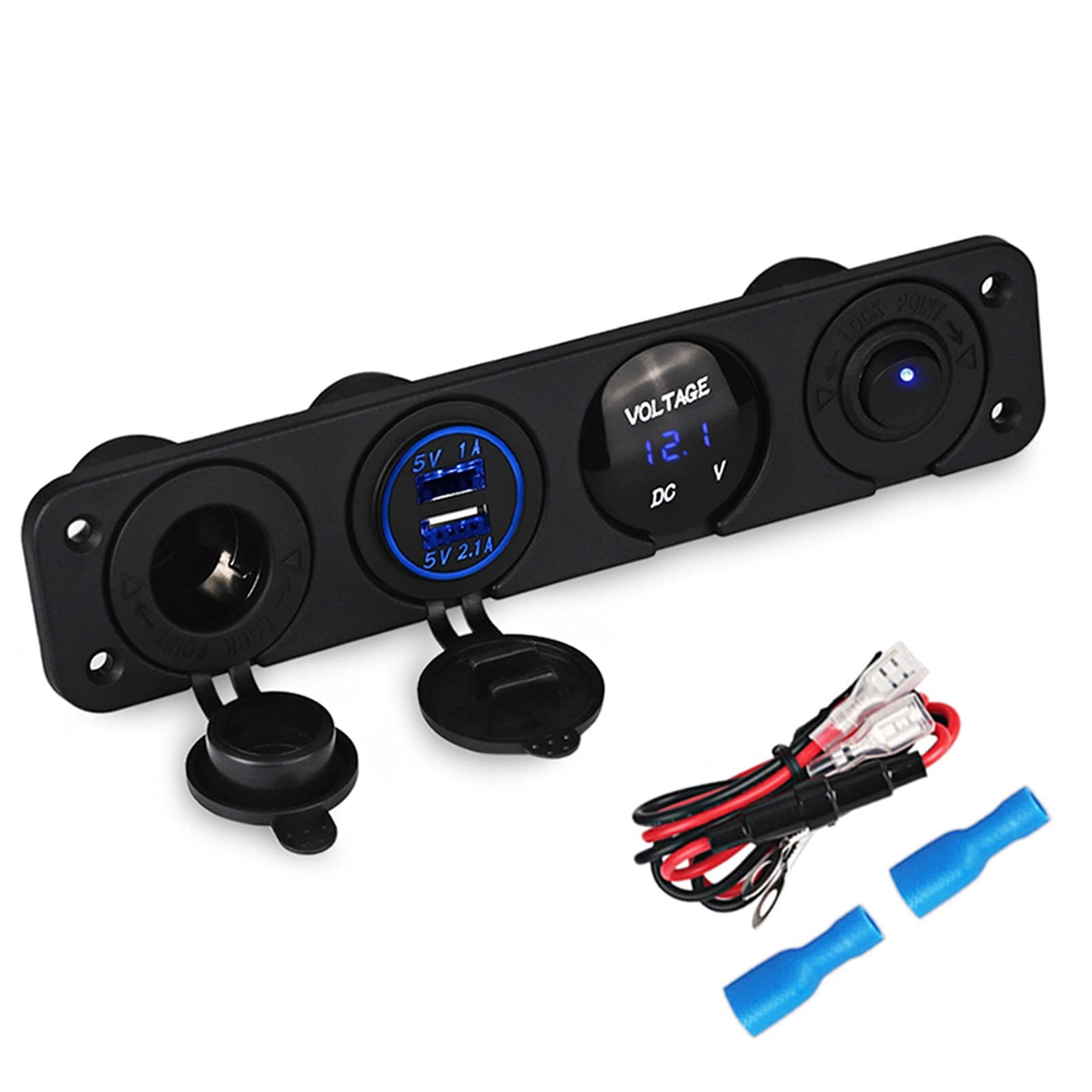 MKVAXR for 4 Loch Panel Schalter Yacht Dual USB Auto Ladegerät Voltmeter Meter Feuerzeug Buchse Boot Schalter Panels 12v(Blue) von MKVAXR