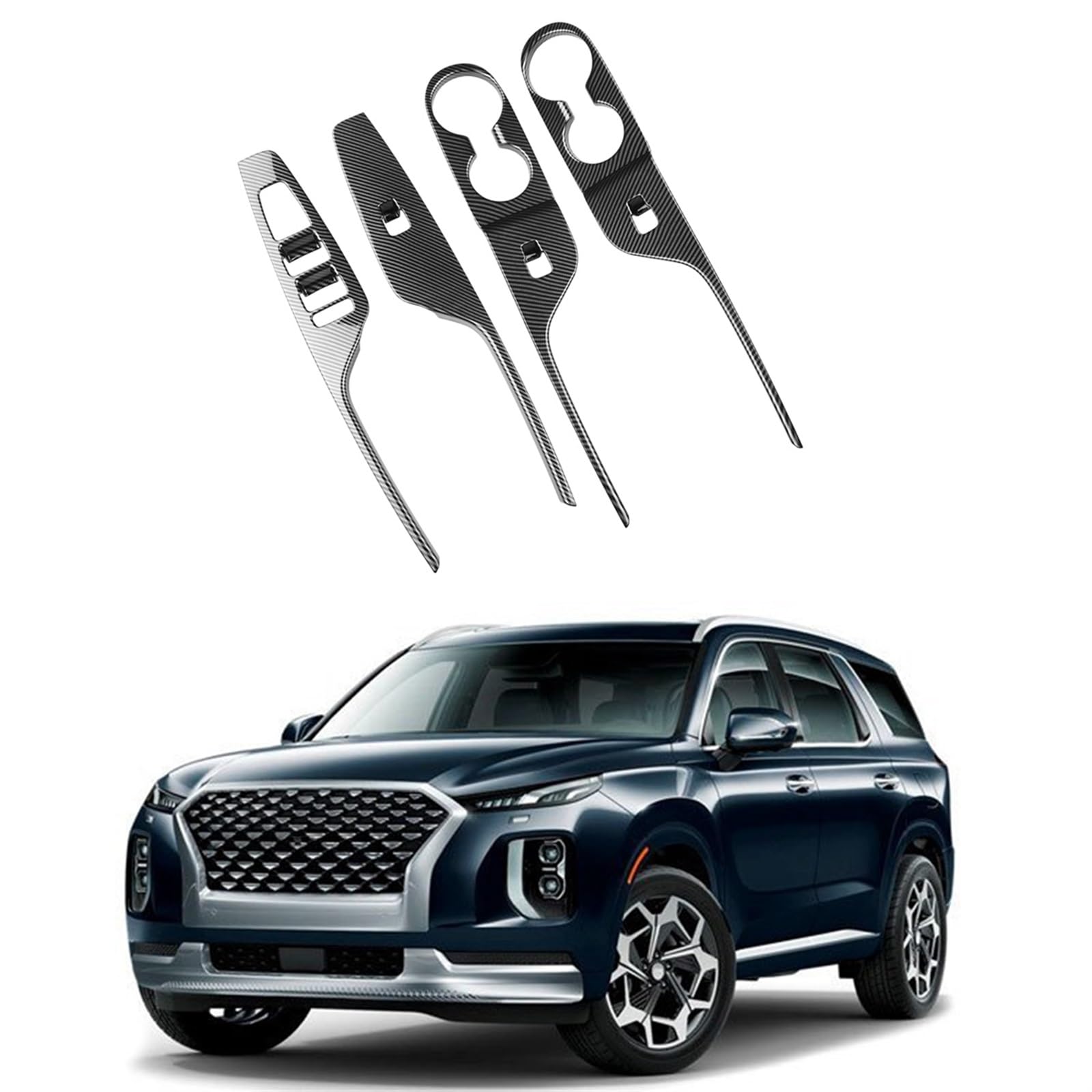 MKVAXR for Hyundai, Palisade 2023 Auto Kohlefaser Fenster Glas Lift Knopf Schalter Abdeckung Trim Tür Armlehne Panel Fensterheber-Knopfrahmen von MKVAXR