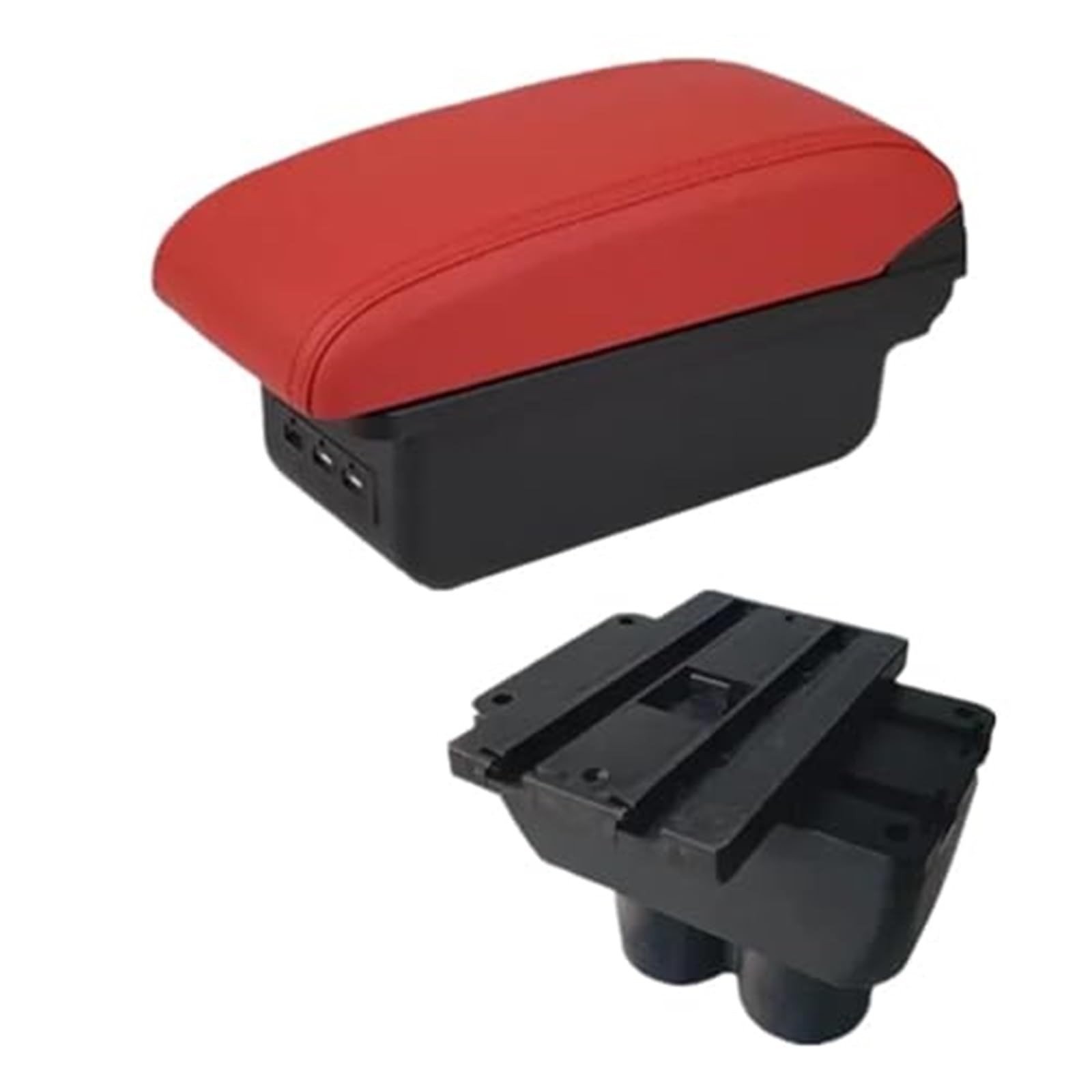 MKVAXR for VW, for Touran, for Caddy, Auto-Armlehnenbox, zentrale Mittelkonsole, Aufbewahrungsbox mit USB-Schnittstelle, Autozubehör Auto-Armlehnen-Konsolenbox(Black B4 Red 3usb) von MKVAXR