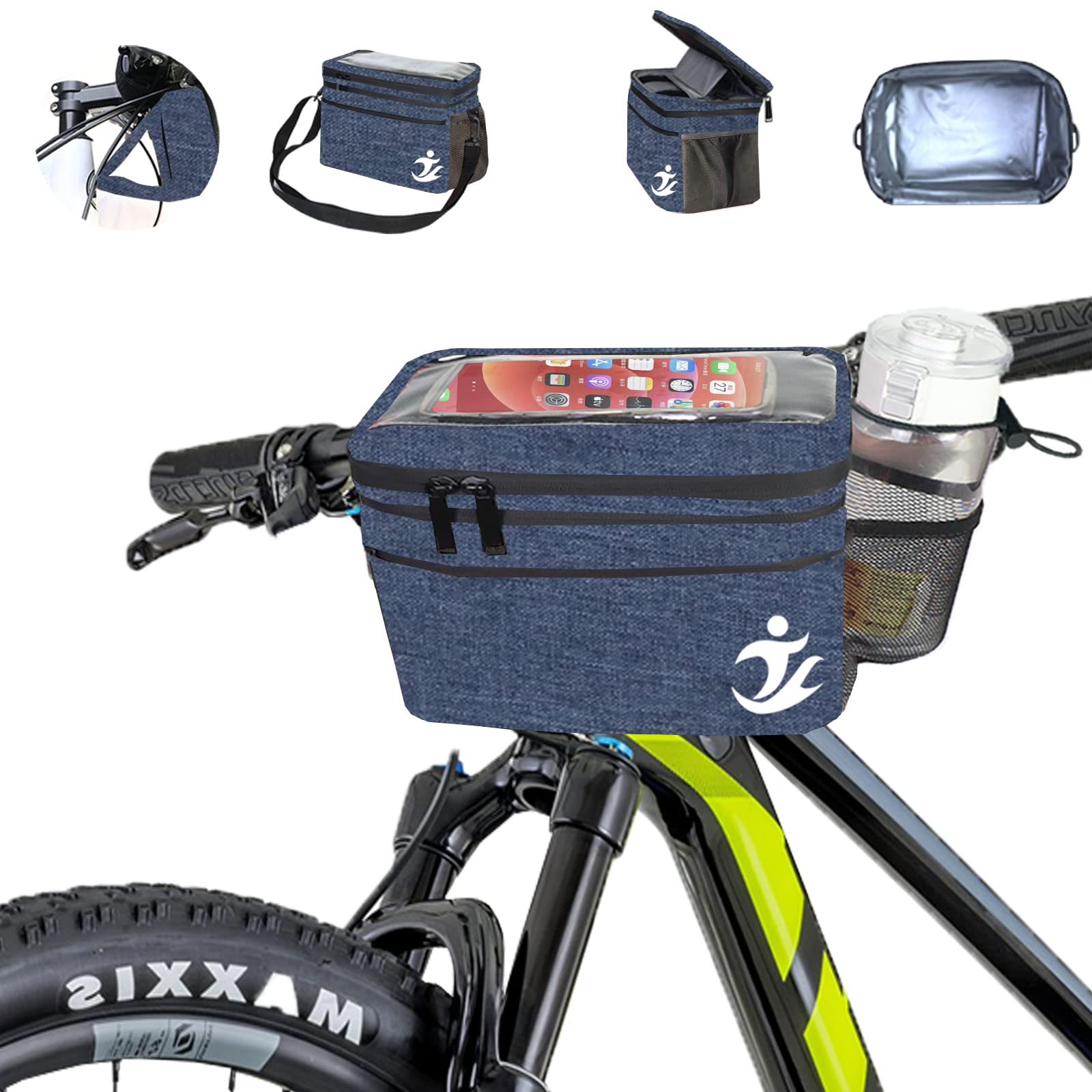 Lenkertasche Fahrrad, 5L Isoliertasche, lunchtasche , Kühltasche,Fahrradtasche Vorne, Fahrradkorb, Wasserdicht Handyhalterung Fahrrad, Fahrrad Lenkradtasche mit Touchscreen und abnehmbar Schultergurt von MKYRLX