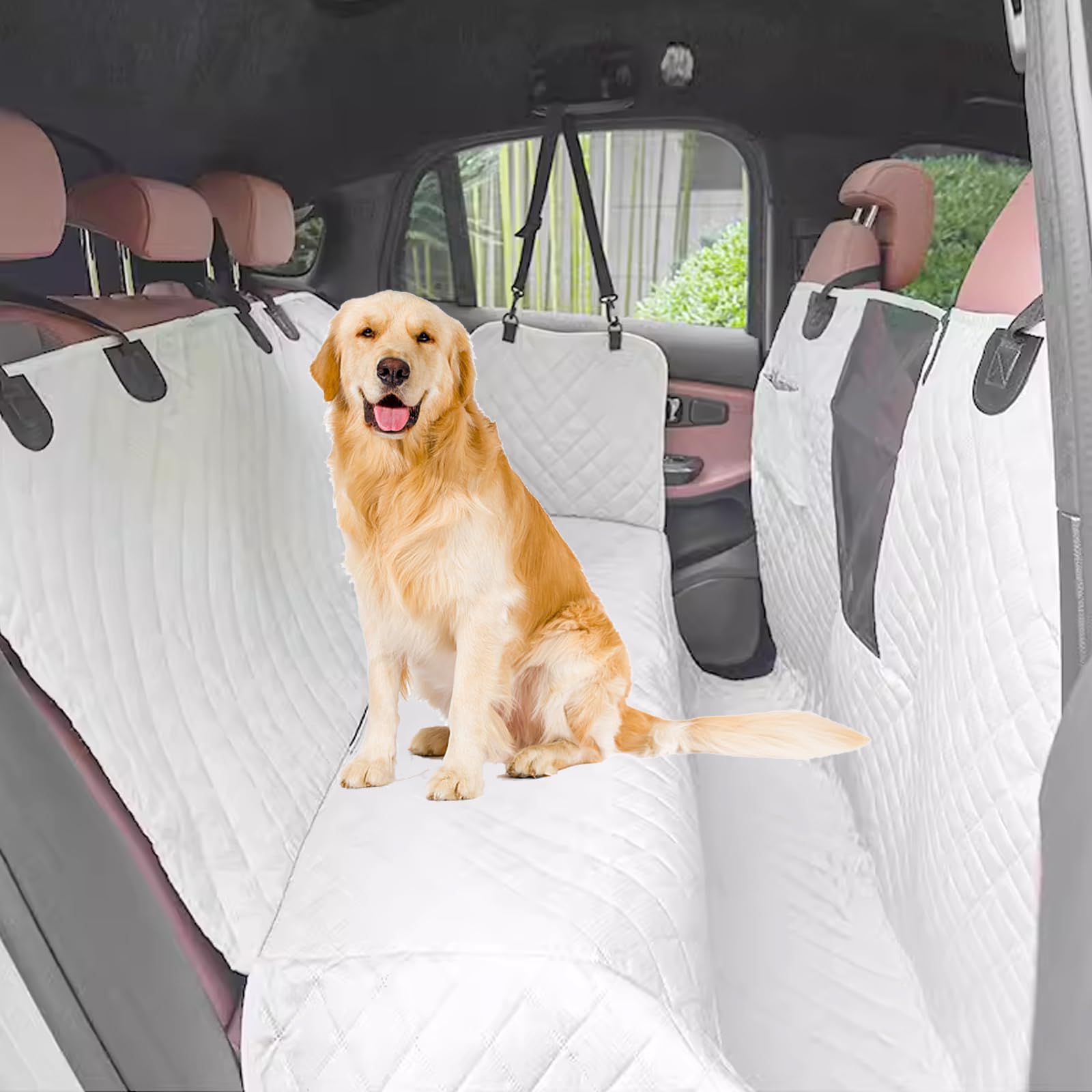 4-in-1-Hängematte für Hunde auf dem Boden im Auto, vollständige Abdeckung, 100 % wasserdichte Autositzbezüge für Hunde für die Rückbank mit Netzfenster für Limousinen, Rücksitzbankschutz für Aut von MLQLCKYH