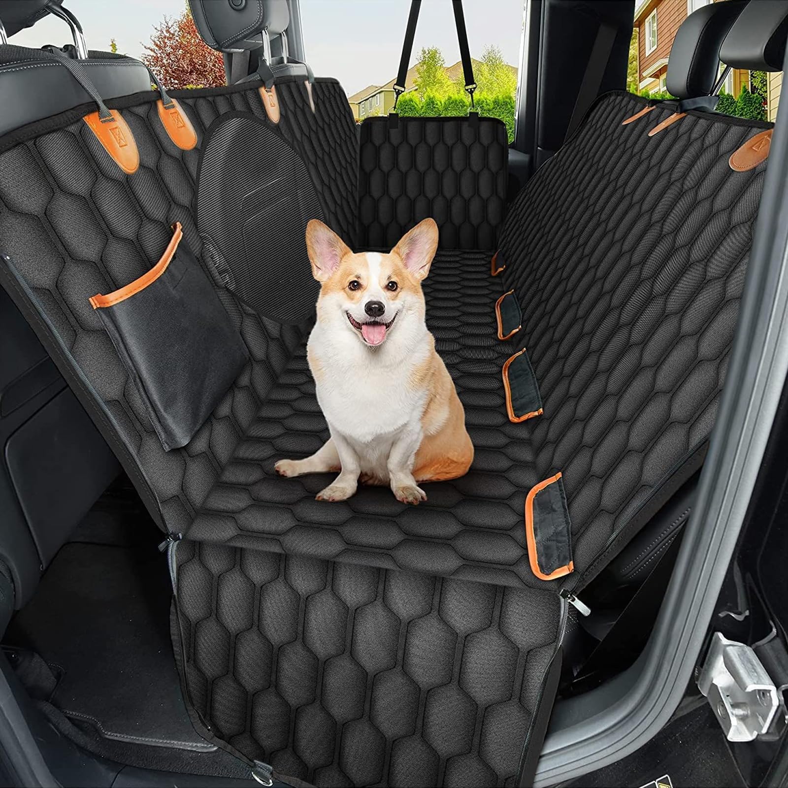 Autositzbezug für Hunde zum Schutz vor Kratzern, Schmutz, Haaren und anderen Verschmutzungen, leicht zu reinigen, 100 % wasserdicht, waschbar, rutschfest, mit Netzfenster für Autos, LKWs und SUV von MLQLCKYH