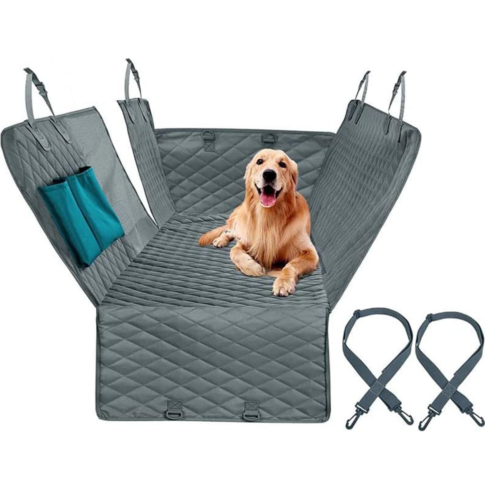 MLQLCKYH Autositzbezug für Hunde für die Rückbank, wasserdichte, rutschfeste Haustierhängematte mit Netzfenster und Aufbewahrungstasche, geeignet für Autos, LKWs, SUVs, Standard, Schwarz (Grau) von MLQLCKYH