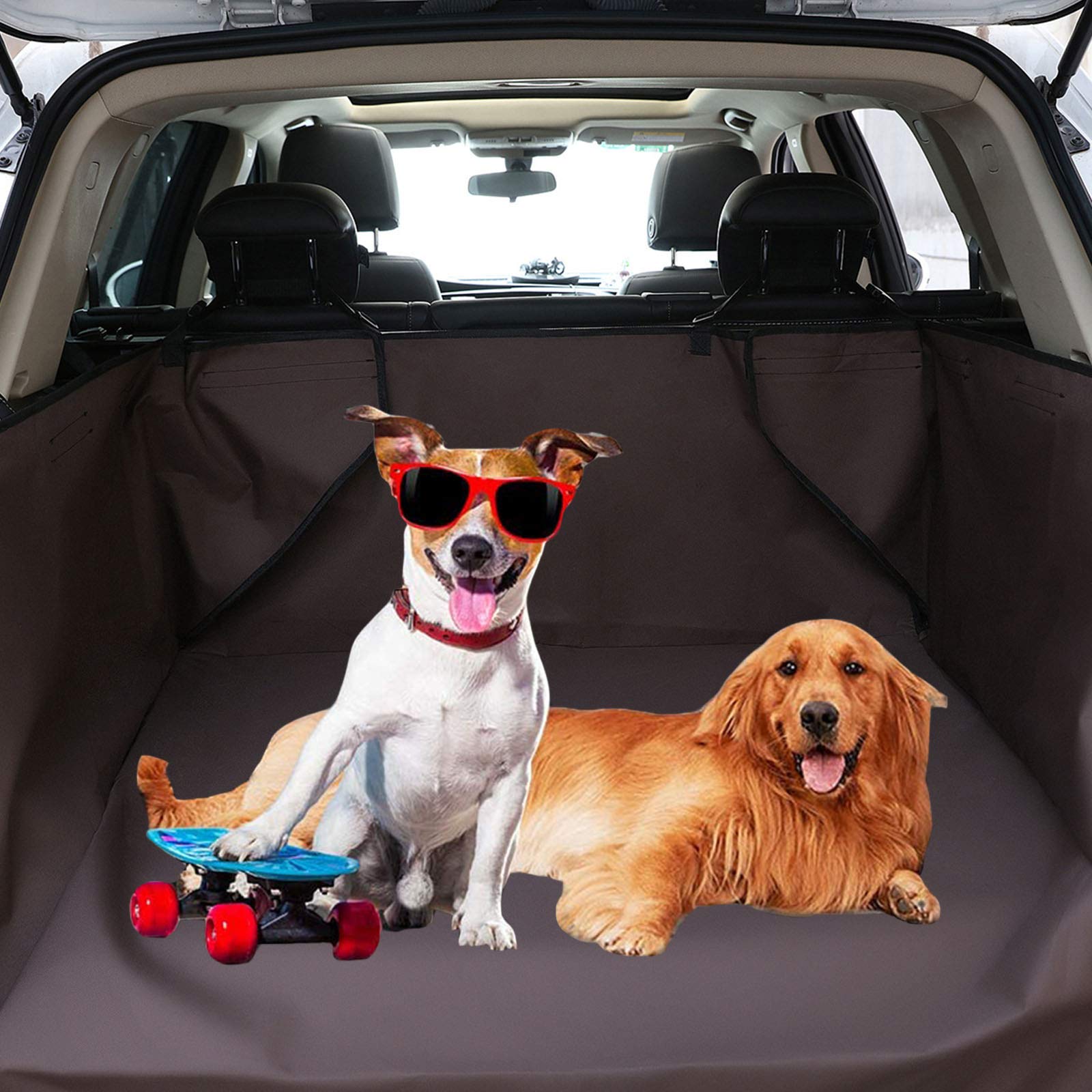 MLQLCKYH Kofferraumschutz für Hunde, wasserdichter Hundesitzbezug, Rutschfester und waschbarer Schutz mit Seiten- und Stoßstangenschutz, Hunde-Laderaumschutz für SUVs, LKWs (Kaffee) von MLQLCKYH