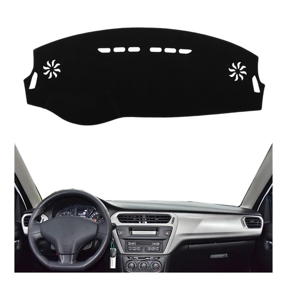 Auto Dashboard Abckung Matte Armaturenbrett-Abdeckung Dash-Matte Sonnenschutz-Teppich Für Citroen Für C-Elysee 2012 2013 2014 2015 2016 2017 2018(Left Hand Drive,Black Edge) von MLTLKPPVNG