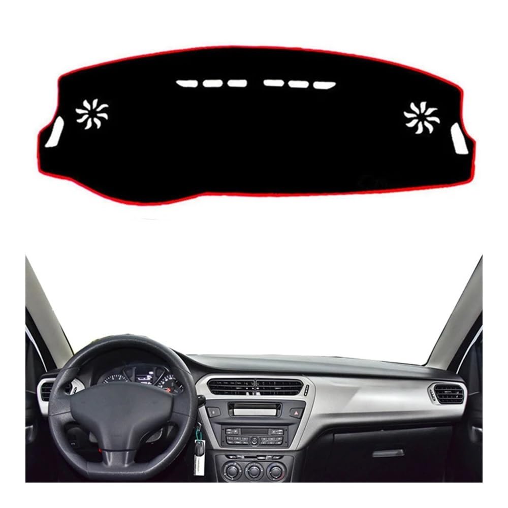 Auto Dashboard Abckung Matte Armaturenbrett-Abdeckung Dash-Matte Sonnenschutz-Teppich Für Citroen Für C-Elysee 2012 2013 2014 2015 2016 2017 2018(Left Hand Drive,Red Edge) von MLTLKPPVNG