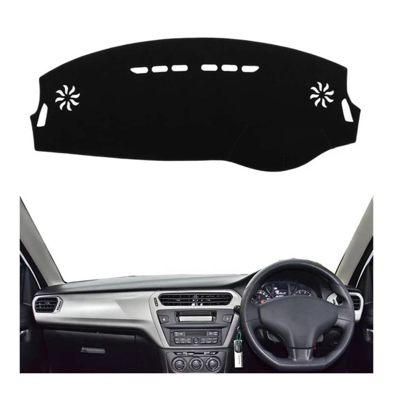 Auto Dashboard Abckung Matte Armaturenbrett-Abdeckung Dash-Matte Sonnenschutz-Teppich Für Citroen Für C-Elysee 2012 2013 2014 2015 2016 2017 2018(Right Hand Drive,Black Edge) von MLTLKPPVNG