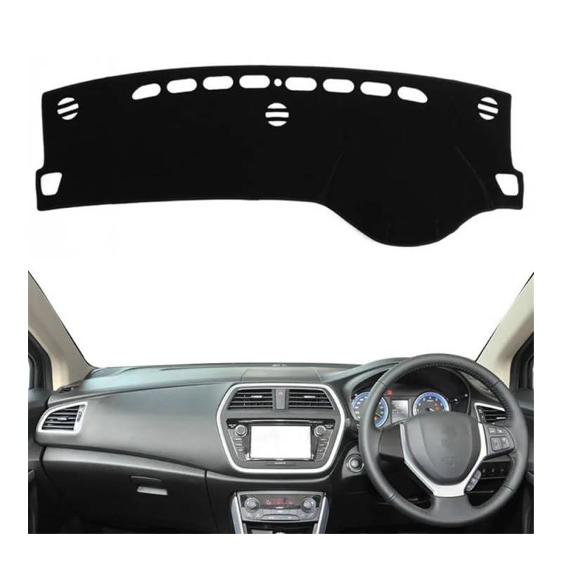 Auto Dashboard Abckung Matte Armaturenbrett-Abdeckung Matte Dashmat Sonnenschutz Teppich Auto-Styling Für Suzu&ki Für SX4 Crossover S-Kreuz 2014-2020 2021 2022 2023 2024(Right Hand Drive,Black Edge) von MLTLKPPVNG