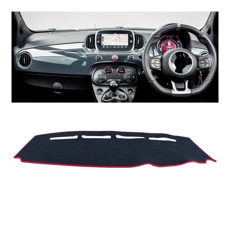 Auto Dashboard Abckung Matte Auto-Armaturenbrett-Abdeckung Instrumententafel Vermeiden Sie Lichtpolster Rutschfeste Schutzteppiche Für Fiat 500 500C 500e 2007–2022 2023 2024(RHD Black Red Side) von MLTLKPPVNG