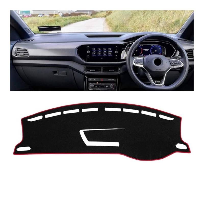 Auto Dashboard Abckung Matte Auto Dashboard Abdeckung Instrument Panel Teppiche Vermeiden Licht Schutz Pad Für V&W Für T-Kreuz Für TCross 2019 2020 2021 2022 2023(A Red Side RHD) von MLTLKPPVNG