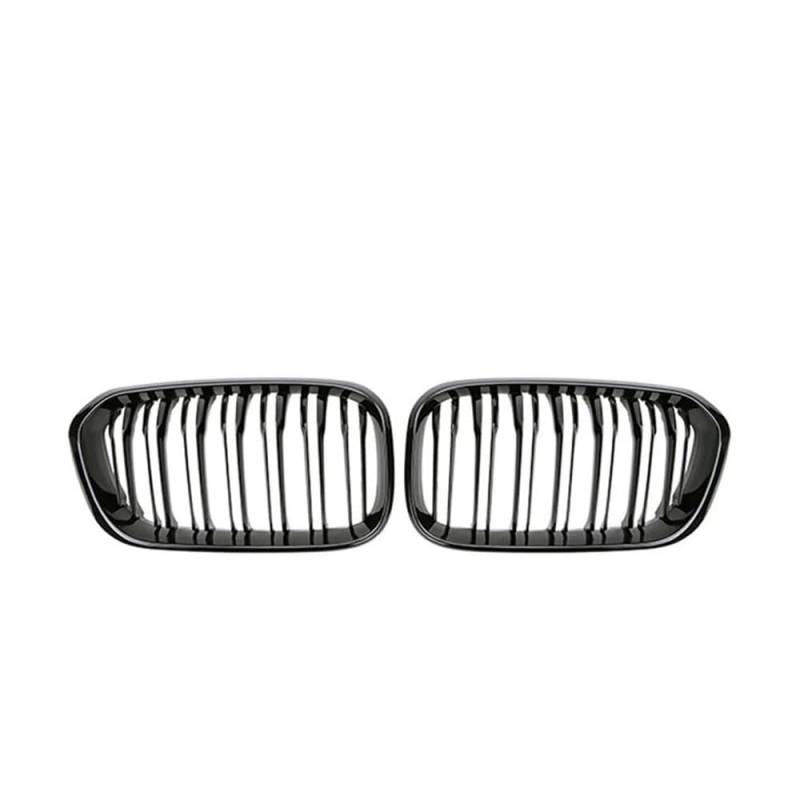 MLTLKPPVNG 2PCS Auto Vorderen Stoßfänger Niere Grills Für BM&W Für F20 F21 LCI 120i 1Serie 2015 2016 2017 Doppel Lamellen Linie Ersatz Grill Racing Grille Nieren Kühlergrill(Glossy Black) von MLTLKPPVNG